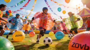 Carnival sports event showcasing AI-driven games with enthusiastic participants enjoying activities.